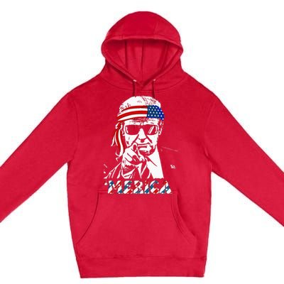 Merica Trump Happy 4th Of July Trump American Flag Premium Pullover Hoodie