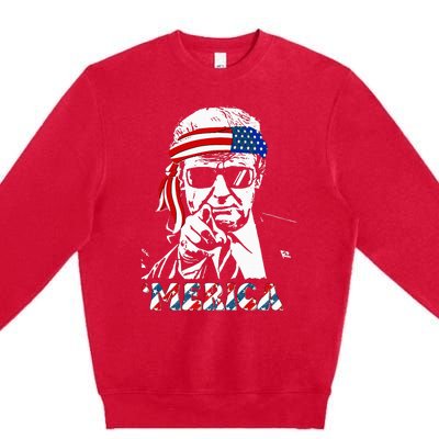 Merica Trump Happy 4th Of July Trump American Flag Premium Crewneck Sweatshirt