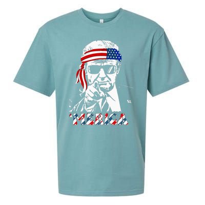 Merica Trump Happy 4th Of July Trump American Flag Sueded Cloud Jersey T-Shirt