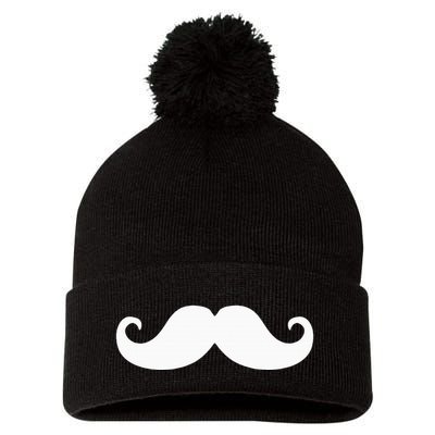 Mustache Trendy Hipster Funny Handlebar Mustache Pom Pom 12in Knit Beanie