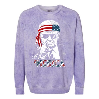 Merica Trump Happy 4th Of July Trump American Flag Meaningful Gift Colorblast Crewneck Sweatshirt