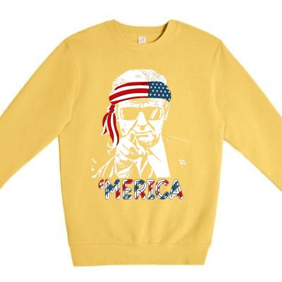 Merica Trump Happy 4th Of July Trump American Flag Meaningful Gift Premium Crewneck Sweatshirt