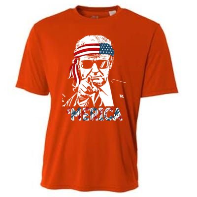 Merica Trump Happy 4th Of July Trump American Flag Meaningful Gift Cooling Performance Crew T-Shirt