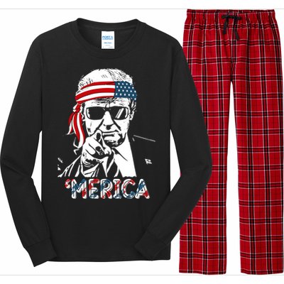 Merica Trump Happy 4th Of July Trump American Flag Meaningful Gift Long Sleeve Pajama Set