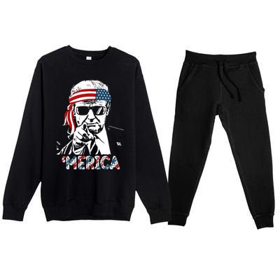 Merica Trump Happy 4th Of July Trump American Flag Meaningful Gift Premium Crewneck Sweatsuit Set