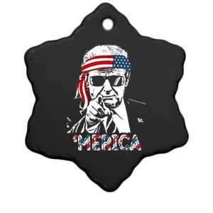 Merica Trump Happy 4th Of July Trump American Flag Meaningful Gift Ceramic Star Ornament