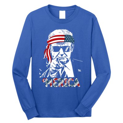 Merica Trump Happy 4th Of July Trump American Flag Meaningful Gift Long Sleeve Shirt