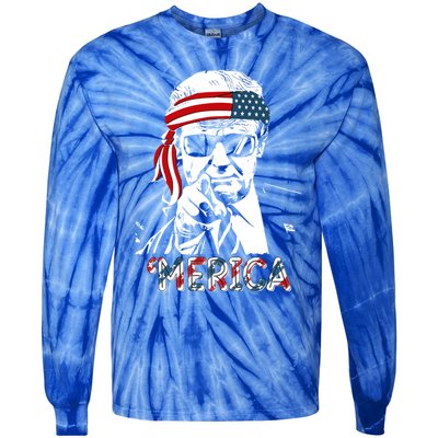 Merica Trump Happy 4th Of July Trump American Flag Meaningful Gift Tie-Dye Long Sleeve Shirt