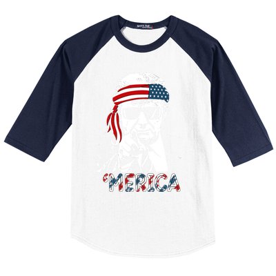 Merica Trump Happy 4th Of July Trump American Flag Meaningful Gift Baseball Sleeve Shirt