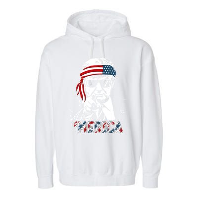 Merica Trump Happy 4th Of July Trump American Flag Meaningful Gift Garment-Dyed Fleece Hoodie