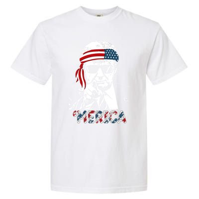 Merica Trump Happy 4th Of July Trump American Flag Meaningful Gift Garment-Dyed Heavyweight T-Shirt