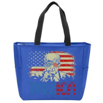 Merica Trump Happy 4th Of July Trump American Flag Cool Gift Zip Tote Bag