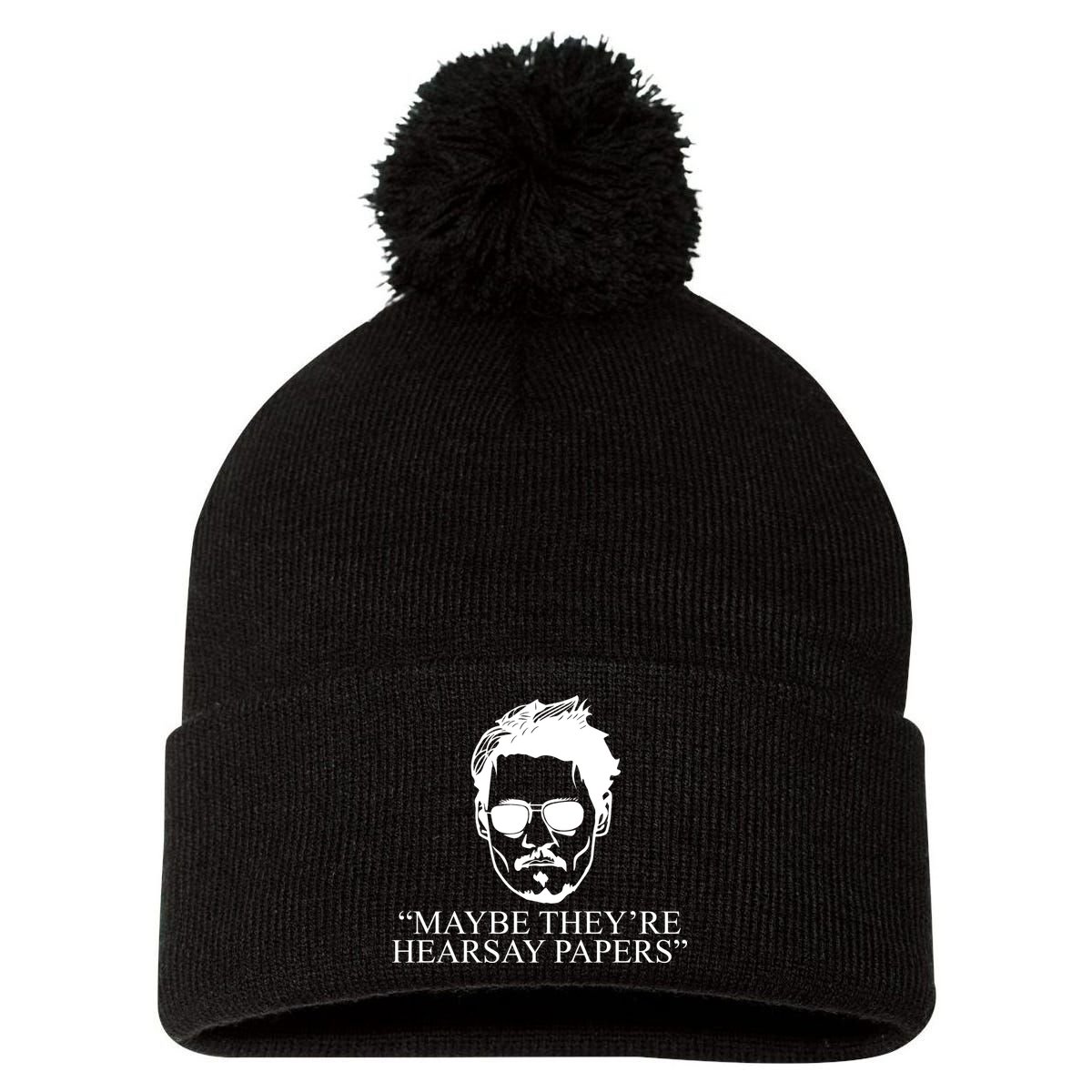 Maybe They're Hearsay Papers Funny Johnny Depp Pom Pom 12in Knit Beanie