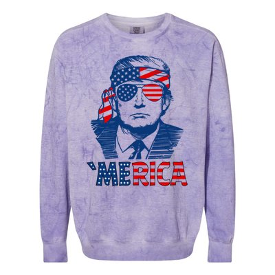 Merica Trump Happy 4th Of July Trump Patriot American Flag Gift Colorblast Crewneck Sweatshirt