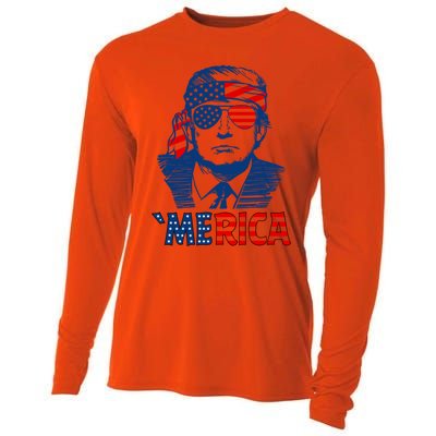 Merica Trump Happy 4th Of July Trump Patriot American Flag Gift Cooling Performance Long Sleeve Crew