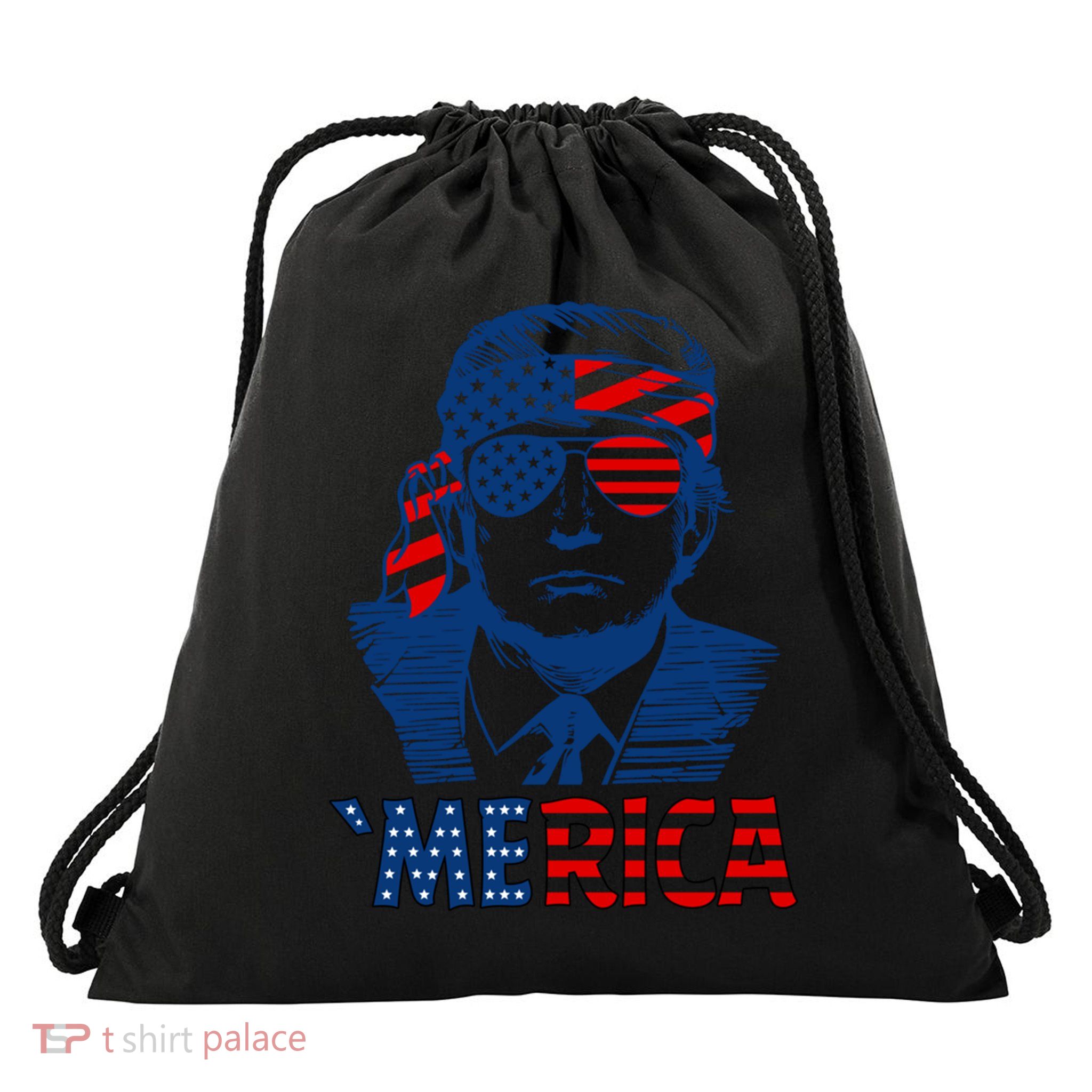 Merica Trump Happy 4th Of July Trump Patriot American Flag Gift Drawstring Bag