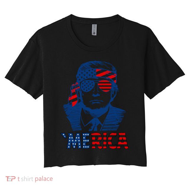 Merica Trump Happy 4th Of July Trump Patriot American Flag Gift Crop Top