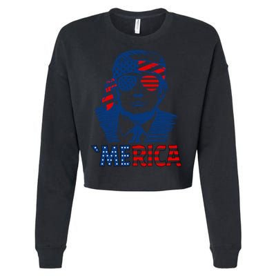 Merica Trump Happy 4th Of July Trump Patriot American Flag Gift Cropped Pullover Crew