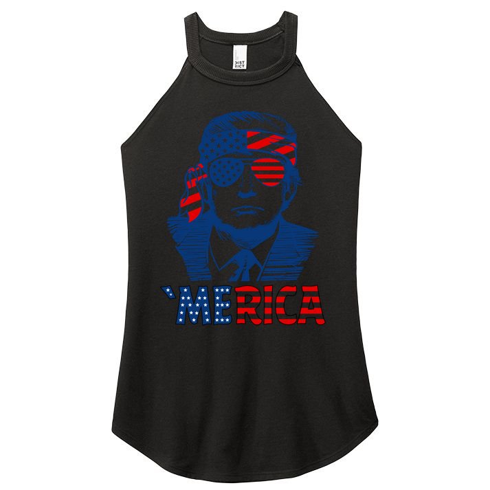 Merica Trump Happy 4th Of July Trump Patriot American Flag Gift Women's Perfect Tri Rocker Tank