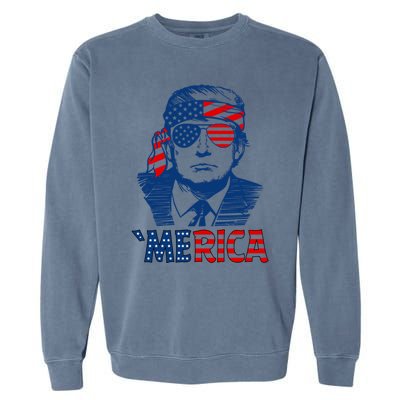 Merica Trump Happy 4th Of July Trump Patriot American Flag Gift Garment-Dyed Sweatshirt