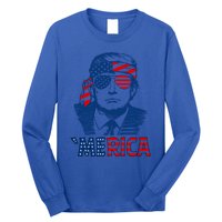 Merica Trump Happy 4th Of July Trump Patriot American Flag Gift Long Sleeve Shirt