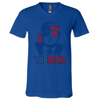 Merica Trump Happy 4th Of July Trump Patriot American Flag Gift V-Neck T-Shirt