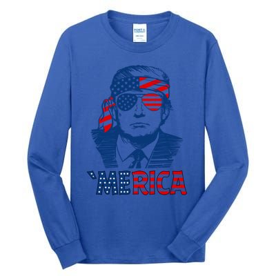 Merica Trump Happy 4th Of July Trump Patriot American Flag Gift Tall Long Sleeve T-Shirt