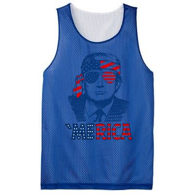 Merica Trump Happy 4th Of July Trump Patriot American Flag Gift Mesh Reversible Basketball Jersey Tank