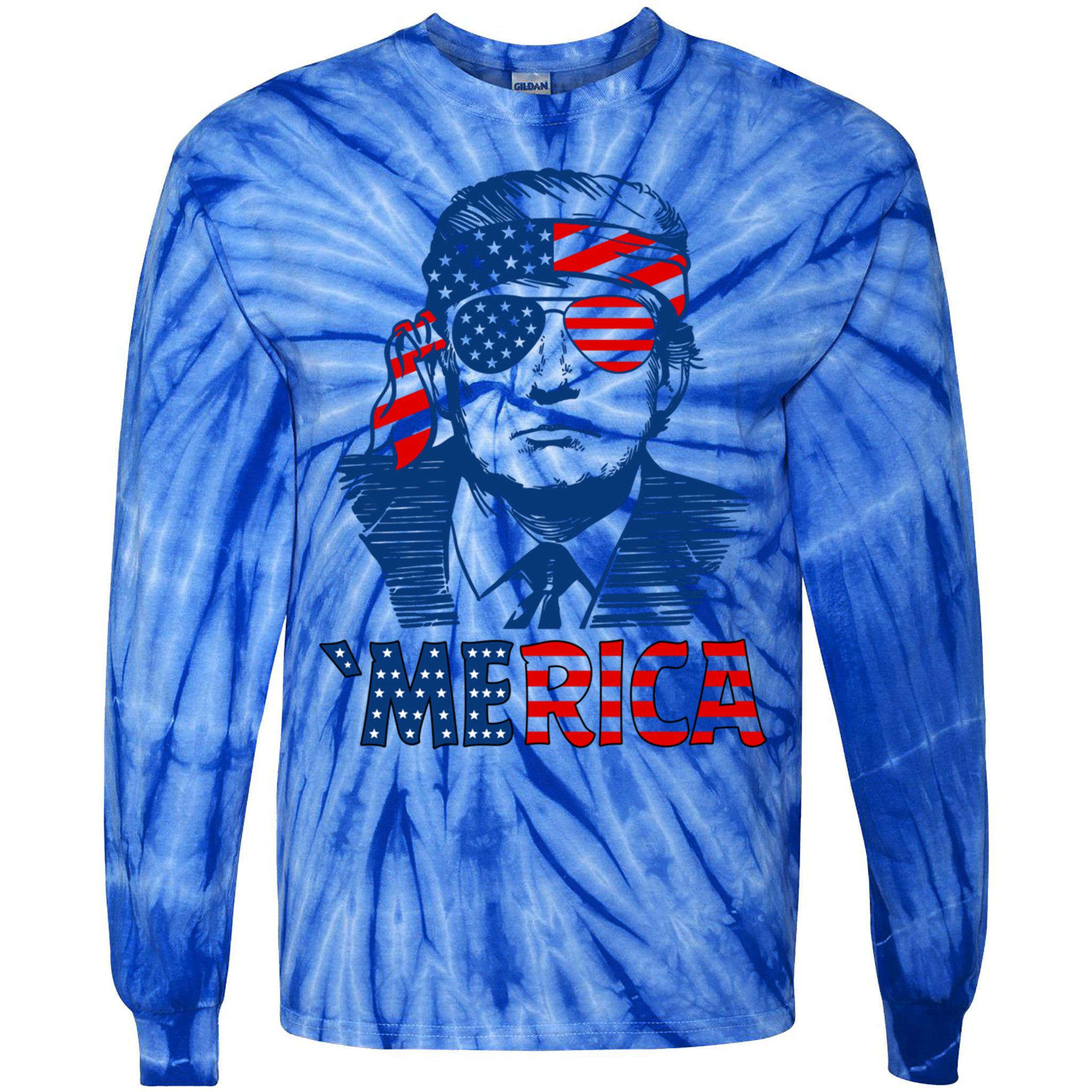 Merica Trump Happy 4th Of July Trump Patriot American Flag Gift Tie-Dye Long Sleeve Shirt