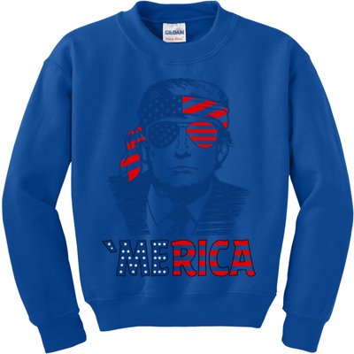 Merica Trump Happy 4th Of July Trump Patriot American Flag Gift Kids Sweatshirt