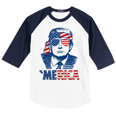 Merica Trump Happy 4th Of July Trump Patriot American Flag Gift Baseball Sleeve Shirt