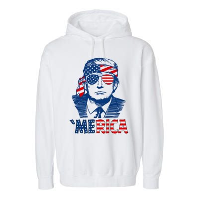 Merica Trump Happy 4th Of July Trump Patriot American Flag Gift Garment-Dyed Fleece Hoodie