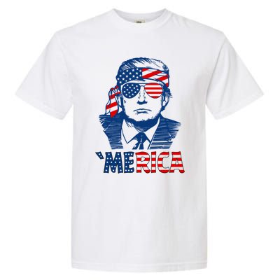 Merica Trump Happy 4th Of July Trump Patriot American Flag Gift Garment-Dyed Heavyweight T-Shirt