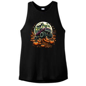 Monster Truck Halloween Jack O Lantern Moon Pumpkin Ladies PosiCharge Tri-Blend Wicking Tank