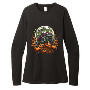 Monster Truck Halloween Jack O Lantern Moon Pumpkin Womens CVC Long Sleeve Shirt