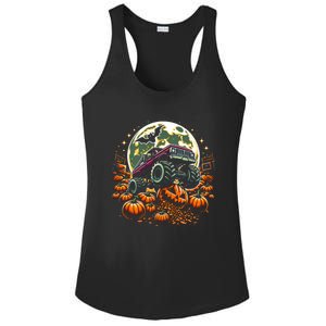 Monster Truck Halloween Jack O Lantern Moon Pumpkin Ladies PosiCharge Competitor Racerback Tank