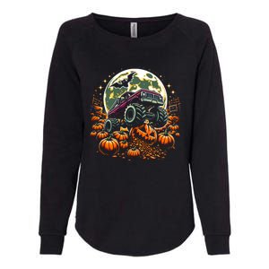 Monster Truck Halloween Jack O Lantern Moon Pumpkin Womens California Wash Sweatshirt