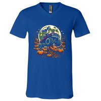 Monster Truck Halloween Jack O Lantern Moon Pumpkin V-Neck T-Shirt