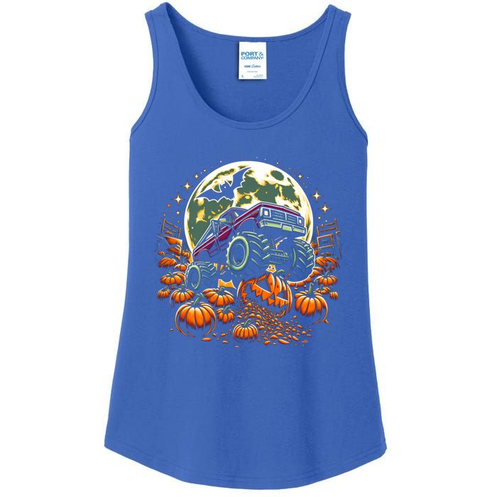 Monster Truck Halloween Jack O Lantern Moon Pumpkin Ladies Essential Tank