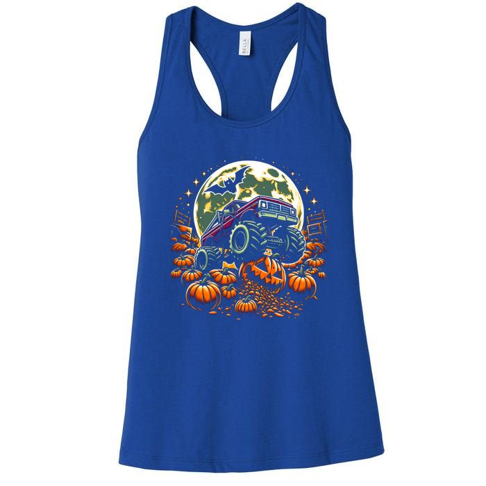 Monster Truck Halloween Jack O Lantern Moon Pumpkin Women's Racerback Tank