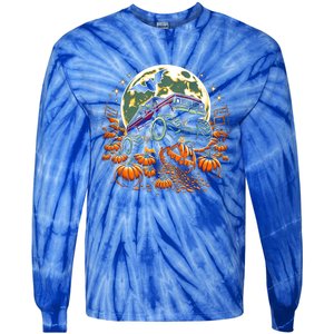 Monster Truck Halloween Jack O Lantern Moon Pumpkin Tie-Dye Long Sleeve Shirt