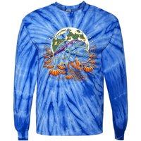 Monster Truck Halloween Jack O Lantern Moon Pumpkin Tie-Dye Long Sleeve Shirt