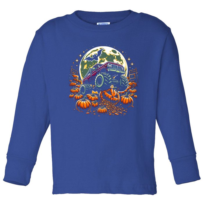 Monster Truck Halloween Jack O Lantern Moon Pumpkin Toddler Long Sleeve Shirt