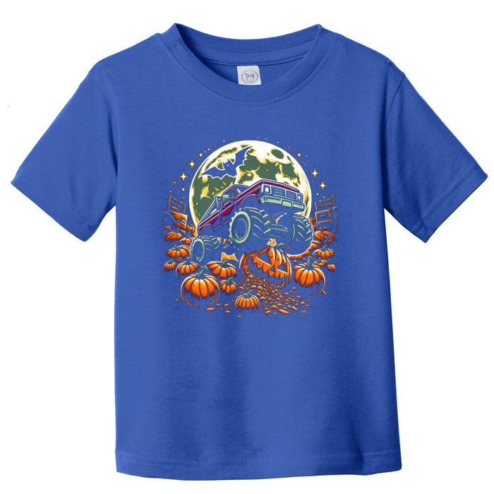 Monster Truck Halloween Jack O Lantern Moon Pumpkin Toddler T-Shirt