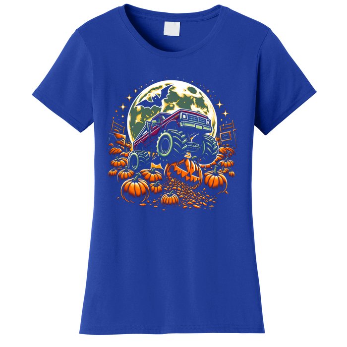 Monster Truck Halloween Jack O Lantern Moon Pumpkin Women's T-Shirt