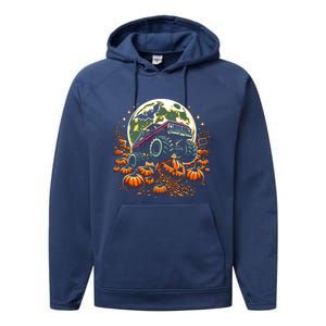 Monster Truck Halloween Jack O Lantern Moon Pumpkin Performance Fleece Hoodie