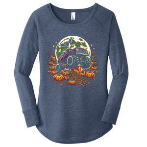 Monster Truck Halloween Jack O Lantern Moon Pumpkin Women's Perfect Tri Tunic Long Sleeve Shirt