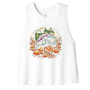 Monster Truck Halloween Jack O Lantern Moon Pumpkin Women's Racerback Cropped Tank