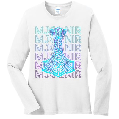 Mjolnir Thor Hammer Norse Mythology Retro Ladies Long Sleeve Shirt