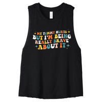 My Tummy Hurts But IM Being Really Brave About It Retro Women's Racerback Cropped Tank